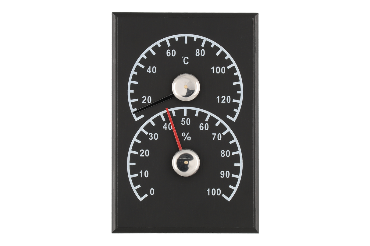 Svart termometer och hygrometer - Bastutillbehör