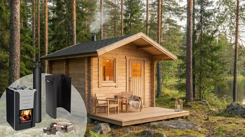 Bastupaket Bastustuga Småskär 9,9 kvm Harvia 20 Pro Premiumpaket Svartskorsten - Bastutillbehör