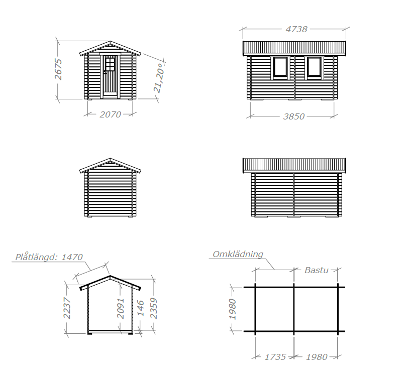 Bastupaket Brändön BL 8 kvm & Harvia 20 Pro