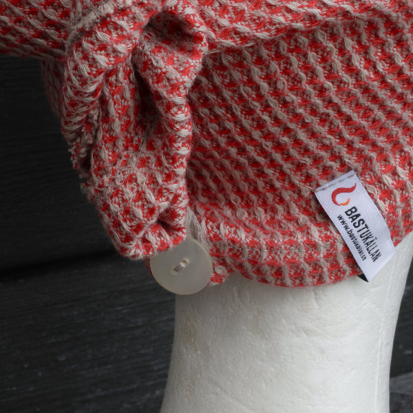 Hårturban i linne, röd våfflad - Bastutillbehör