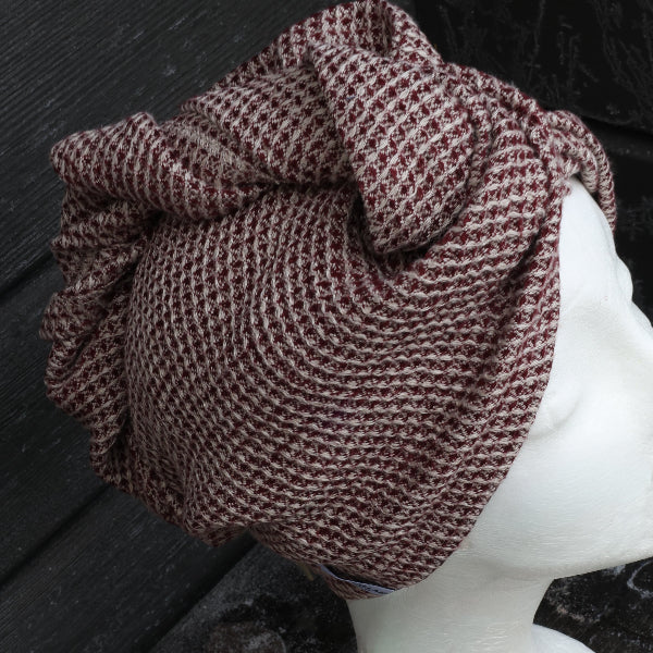 Hårturban i linne, vinröd våfflad - Bastutillbehör