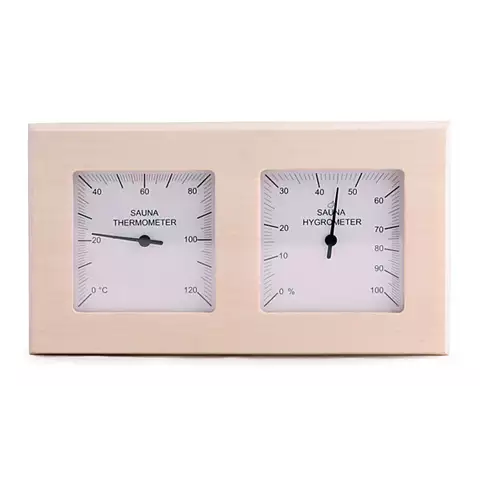 Bastutermometer hygrometer kvadrat asp