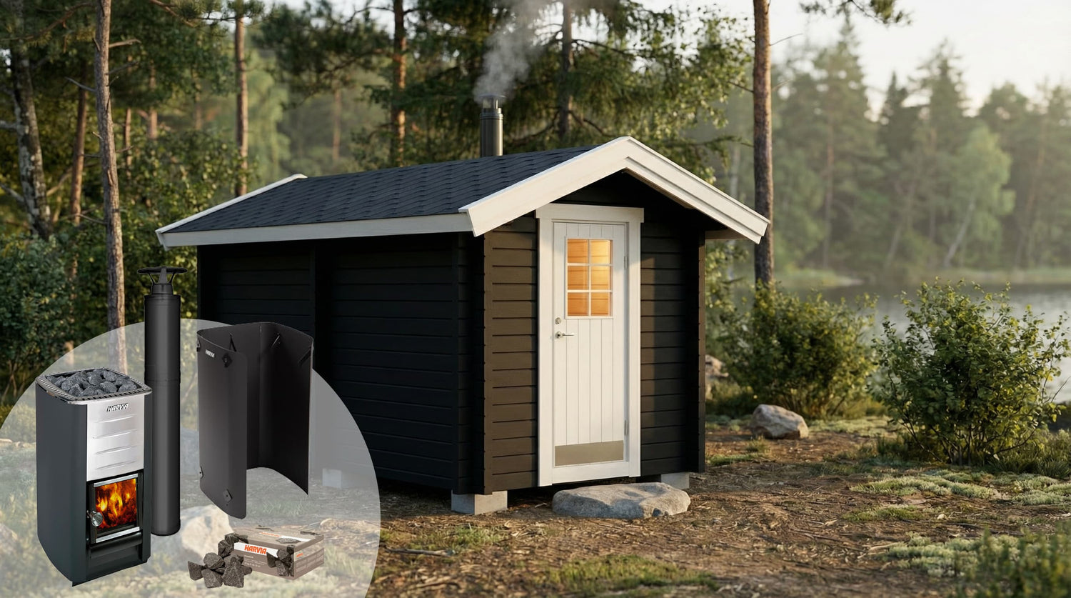 Bastupaket Börstskär 8 kvm & Harvia M3 Premiumpaket Svartskorsten - Bastutillbehör