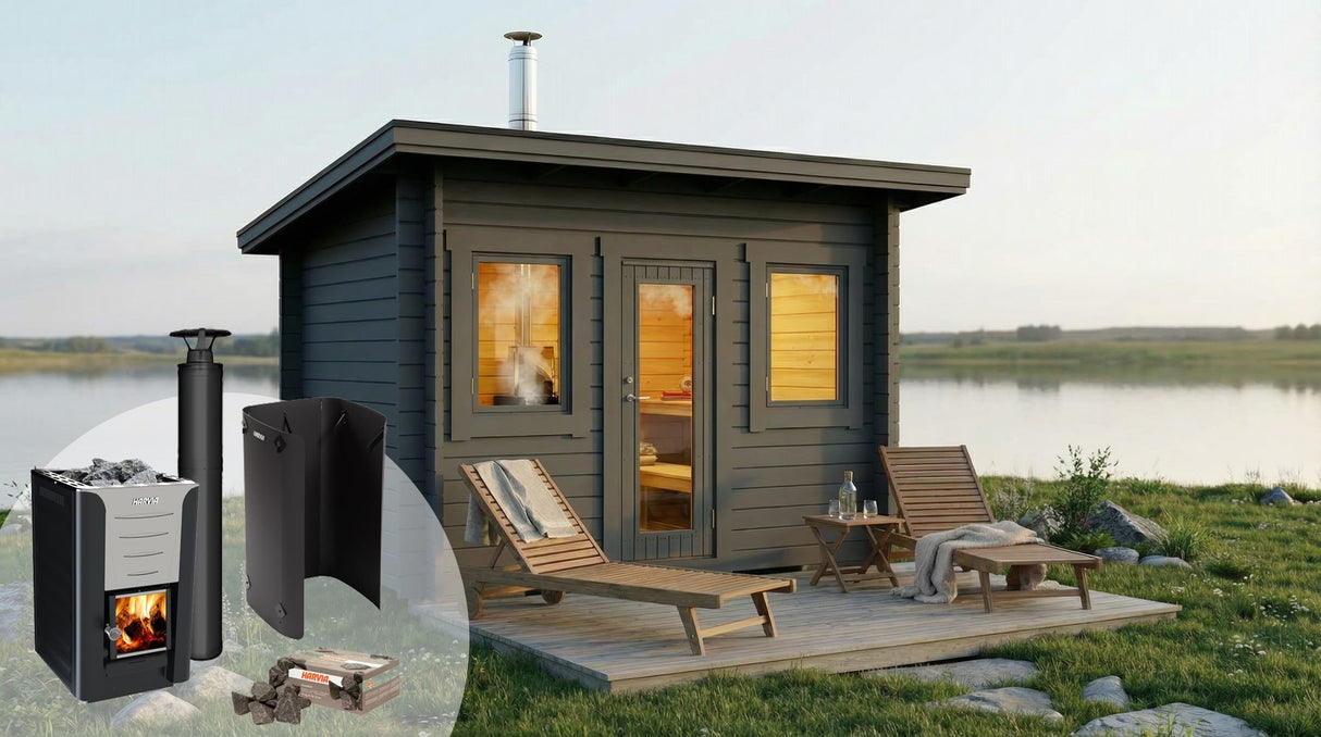 Bastupaket Bastustuga Sandskär Funkis 8 kvm & Harvia 20 Pro Premiumpaket Svartskorsten - Bastutillbehör