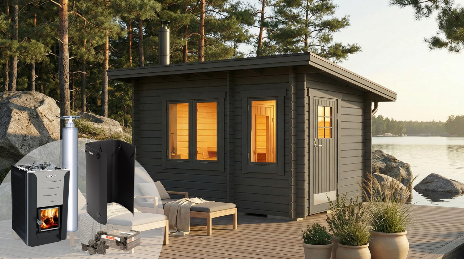 Bastupaket Bastustuga Trundön Funkis 9,9 kvm & Harvia 20 Pro