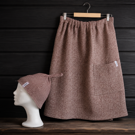 Bastupaket kilt och mössa vinröd, linne - Bastutillbehör