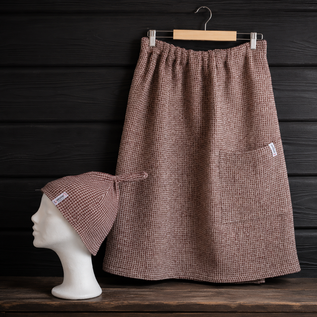 Bastupaket kilt och mössa vinröd, linne - Bastutillbehör