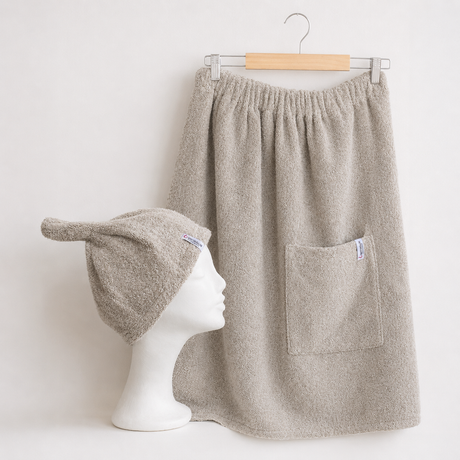 Bastupaket kilt och mössa beige, dam - Bastutillbehör