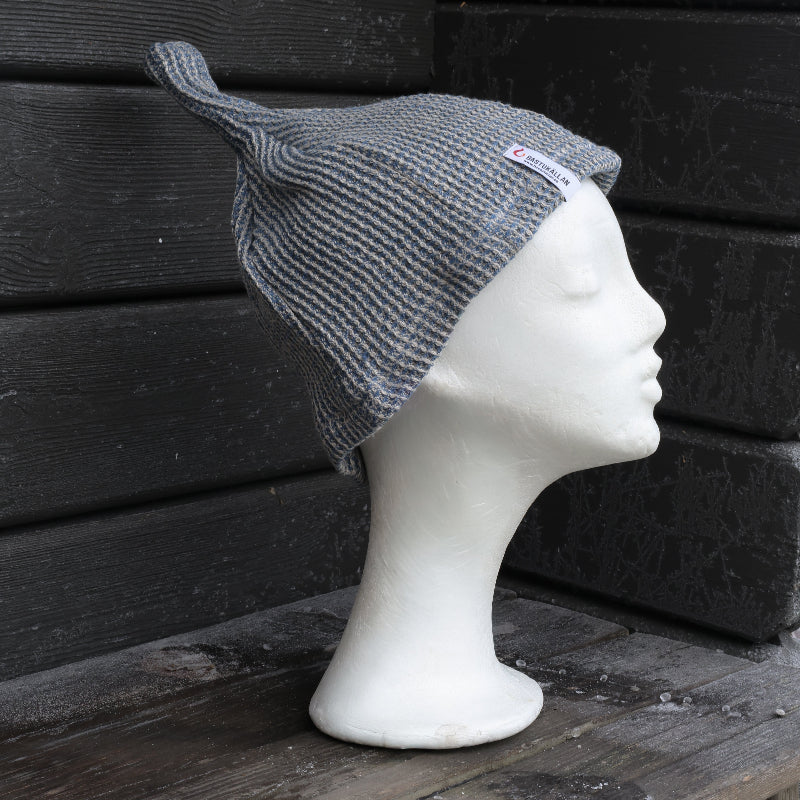 Bastumössa i linne, blå våfflad - Bastutillbehör