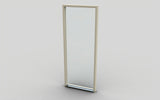 Fixed rectangular window frame with translucent glass panel, light-colored trim