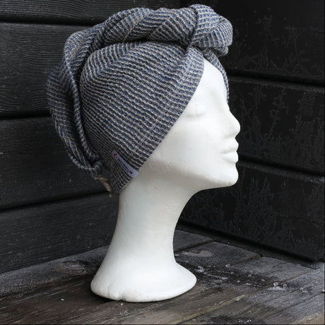 Blå hårturban i våfflat tyg