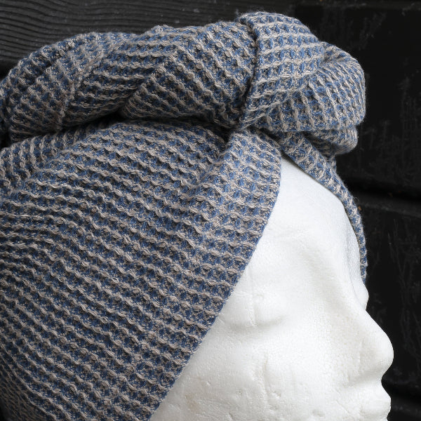 Hårturban i linne, blå våfflad - Bastutillbehör