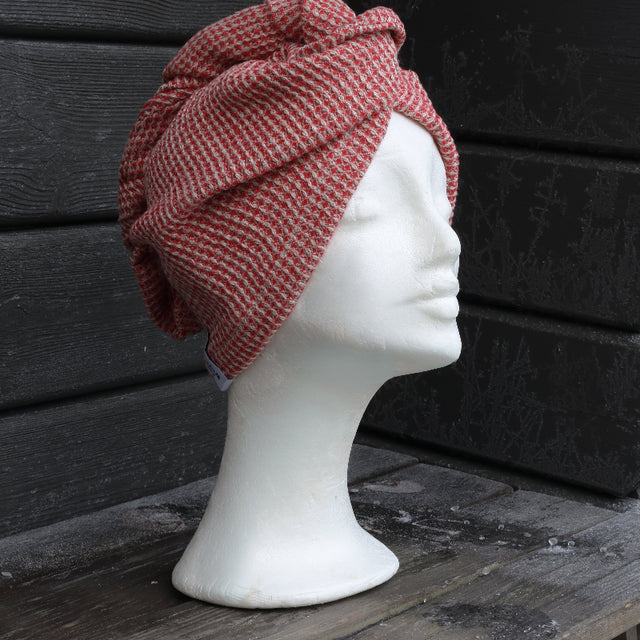 Hårturban i linne, röd våfflad - Bastutillbehör